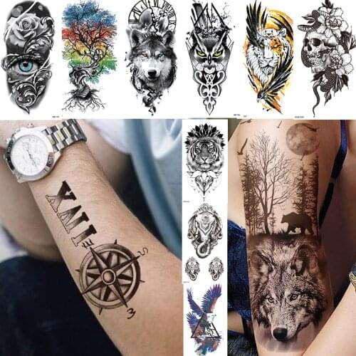 Temporary Tattoo Skull Tiger Snake Fake Water Transfer Tattoos Girls Sun Moon Wolf Stickers Decals Cool Stuff Faknix Sticker