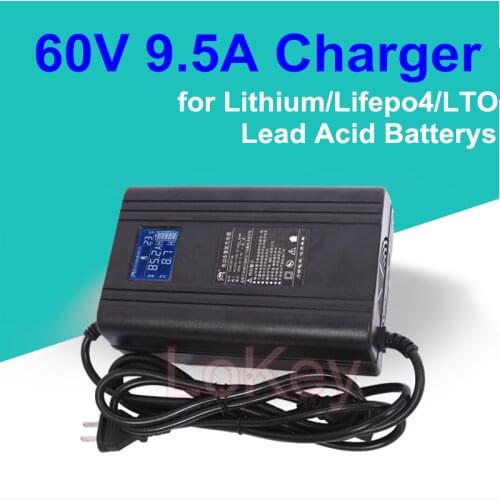 60V 10A 9.5A Smart Charger 20S 64V lifepo4 16s 59.2v With LCD Display for lithium ion LTO li-ion lipo lead acid batterys