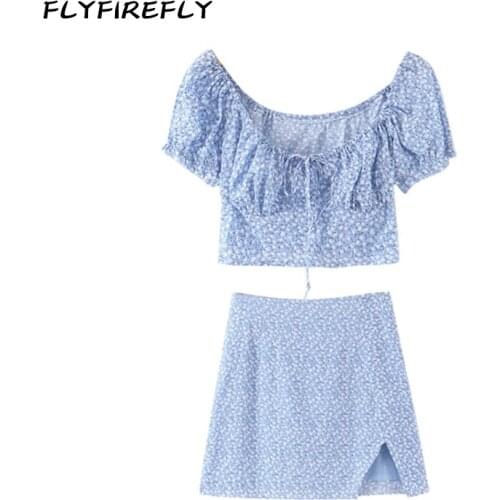 Summer skirt women vintage mini skirts elegant high waist floral skirt korean clothes streetwear zipper shkirts blue 2020