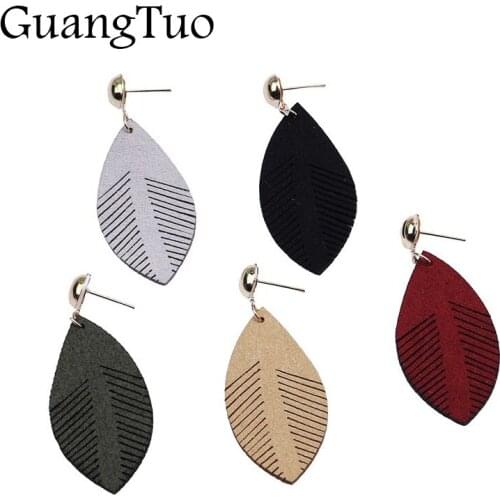 EK2184 Hot Sale Creative Harajuku Cute Leather Leaf Drop Earrings for Women Fashion Jewelry Personality Feather Brincos Gift