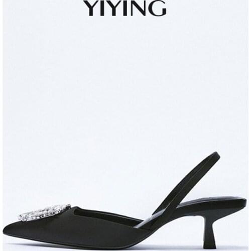 Luxury Brand Rhinestone Decoration Women Pumps 2021 New Rose Pink Shiny Slingback Cat Heels Spring & Autumn Wedding Party Shoes