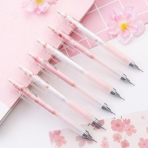 1Pcs 0.5mm Automatic Pencil Lovely Cherry Blossoms Kawaii Plastic Mechanical Pencils for Kids Gifts Student Supplies Stationery