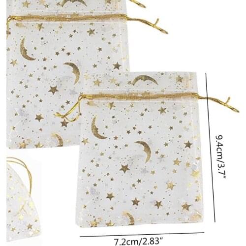 100Pcs Moon Star Drawstring Organza Bags Drawstring Small Jewelry Gift Bag Pouch