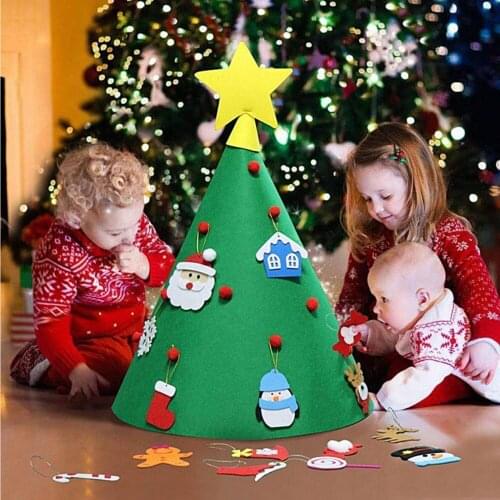 2019 DIY Toddler Felt Christmas Tree with Hanging Ornaments Children Xmas New Year Gifts Merry Christmas Party Decorations