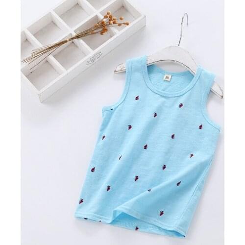 2019 summer boys girls T shirt Pure cotton Slub printing Sailing Stars I-shaped kids vest Korean pinkycolor Childrens clothing