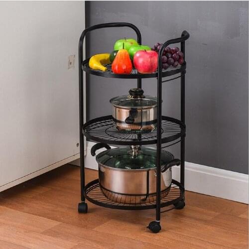 3 Layer Movable Kitchen Storage Rack Carbon Steel Bathroom Shelf With Wheels Organizer Household Space Saving Trolley Tools