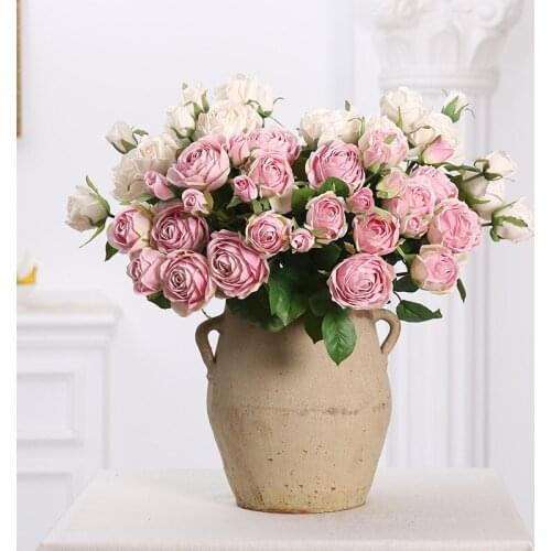45cm Rose Pink Silk Peony Artificial Flowers Bouquet 2 Big Head and 1 Bud Cheap Fake Flowers for Home Wedding Decoration indoor