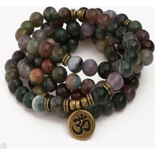 6mm Multicolor Indian Agate Bracelet Yoga Cuff Spiritual Mala Handmade