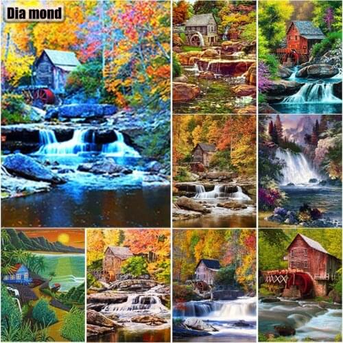 5D DIY Landscape Diamond Painting Waterfall Scenery Diamond Embroidery Cross Stitch Full Square Round Drill Manual Home Decor
