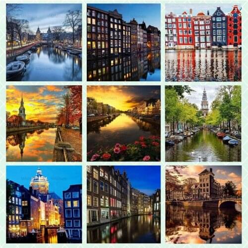 DIY Diamond Embroidery European Landscape River Thames Amsterdam Cross Stitch Kits Mosaic Scenic Handicrafts 5D Diamond Painting