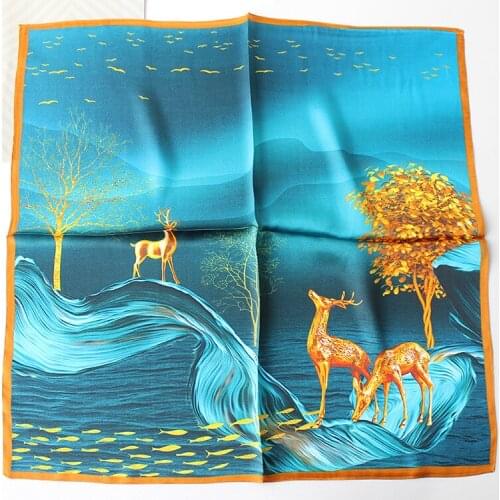 Swallow Scarf Deer Printing Square Bandana 100% Silk Ponytail Scarf Headband Hairband 70*70cm