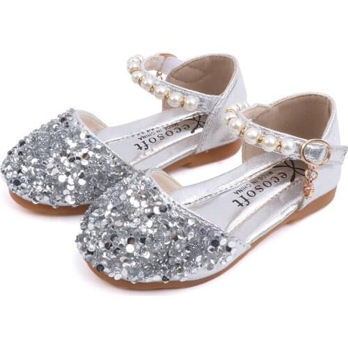 Children Princess Leather Shoes New Girls Sequins Wedding Party Kids Baby For Girls School Dance Shoes Casual Shoes A619