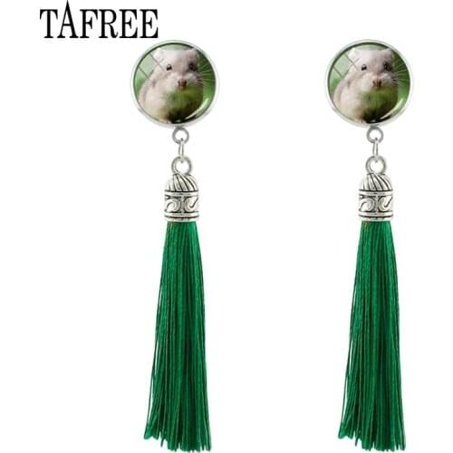TAFREE Bohemia Style Long Tassel earring Cute Animal Hamster Photo Fashion Girl Earring For Women Statement Jewelry QF502