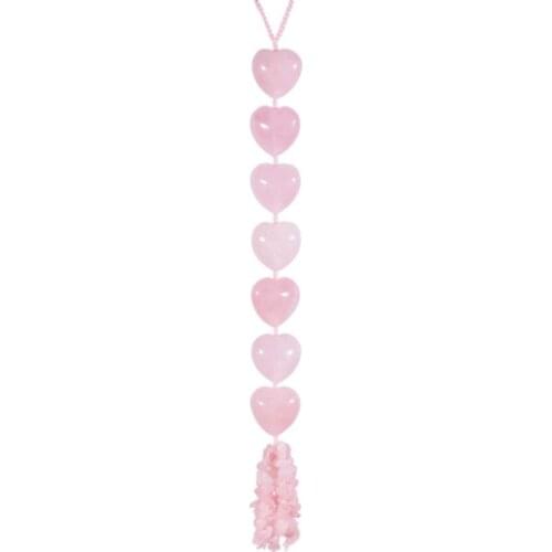 FYSL Handmade Weave Layer Love Heart Rose Pink Quartz Pendant with Tassels Tiger Eye Stone Jewelry