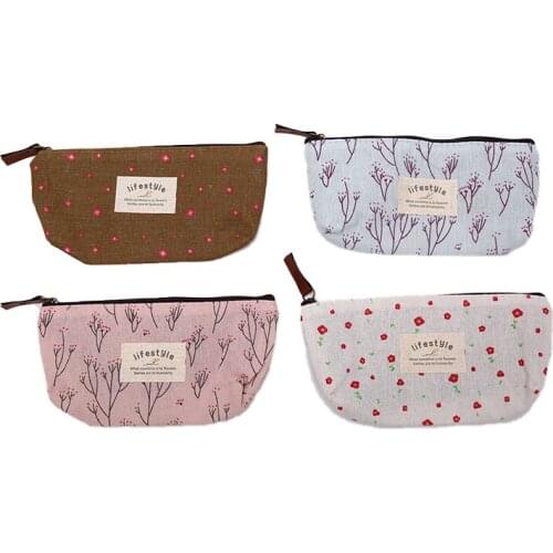 1PC Small Floral Pencil Case Canvas Storage Pouch Pen Bag Small Fresh Pencil Box