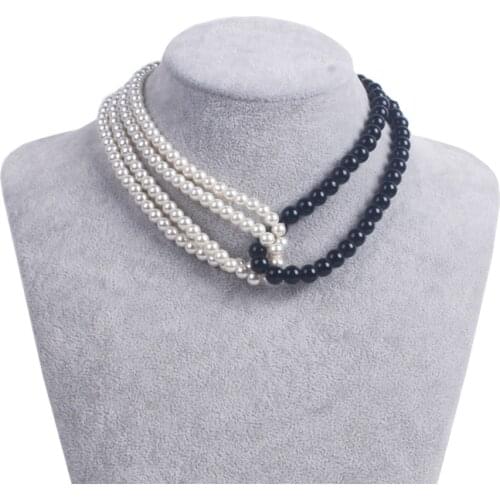 HOWAWAY Round Imitation Pearl Choker Necklace Multi Strands Choker 20s Flapper Necklace black and white pearl Themed Party