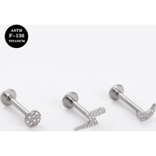 16G Implant Grade Titanium Internal Thread Labret Hammer Lightning Moon Helix Trauge Cartilage Piercing Body Jewelry