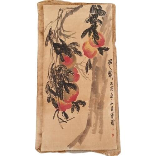 Chinese Old Scroll ZQi Baishi - Peach Painting Rice Paper Painting Slice