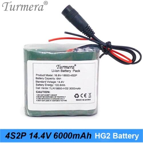 Turmera 14.4V 16.8V 6000mAh 4S2P Lithium Battery Pack TUR18650HG2 3000mAh 30A Battery Cell with 40A BMS for Screwdriver Battery