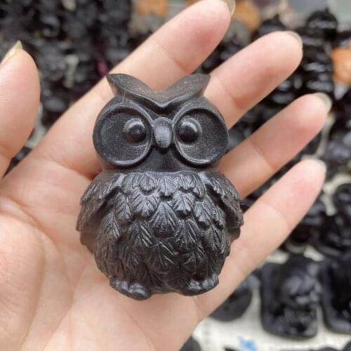 Cute Natural Black Obsidian Crystal Stone Owl With Hand Carved Animal Figurine Energy Crafts Home Decoration As Gift