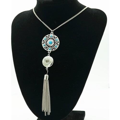 Fashion Turquoises Dreamcatcher pattern Tassels snap necklace chain 60cm fit 18MM snap buttons jewelry wholesale DJ0069