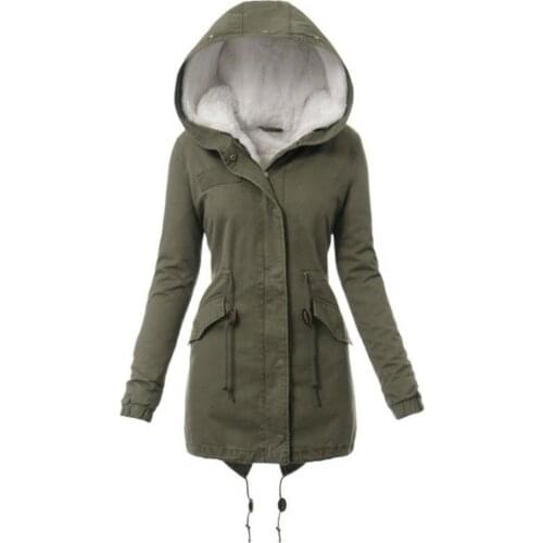 Fashion Women Winter Faux Fur Lining Hooded Long Sleeve Thicken Plus Cashmere Overcoat Women Coat Winter Cloth Female Outerwear