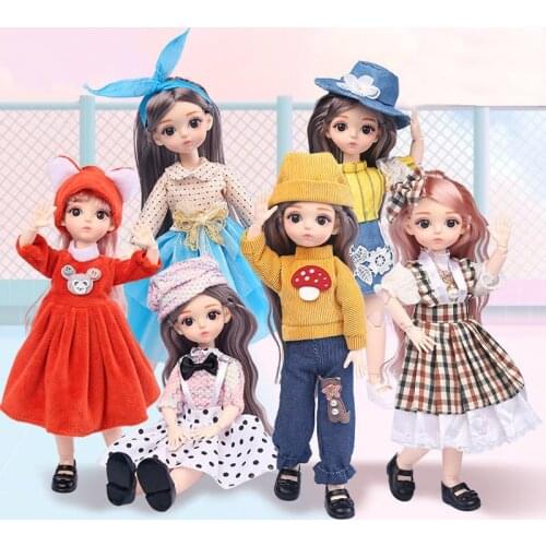 Fashion Kawaii Baby Mini Joint Dolls For Girls, 30cm 1/6 BJD Doll Full Set Princess Female Body Curly Hair Action Figure Toys