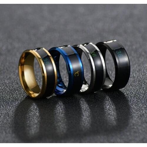 Punk Intelligent Temperature Sensitive Stainless Steel Men Rings Blue Gold Black Women Cool Waterproof Jewelry Party Jewelry