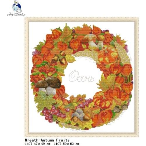 Autumn Fruits Wreath Pattern Cross Stitch Kit 14CT 11CT Count Canvas Printing Embroidery Set Needlework Home Decoration Painting