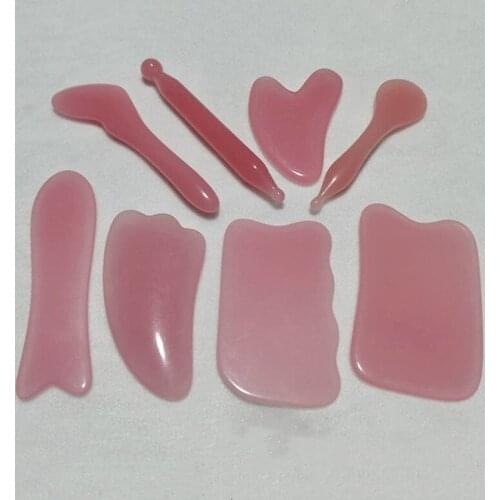 Natural Rose Quartz Jade Roller Gua Sha Board Acupuncture Massage Face Lifting Stone Guasha Scraping Facial Pink Quartz Massage