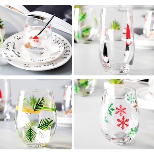 2021 New Creative Christmas Single Layer Glass Water Cup Transparent Household Cartoon Beer Juice Drink Cup