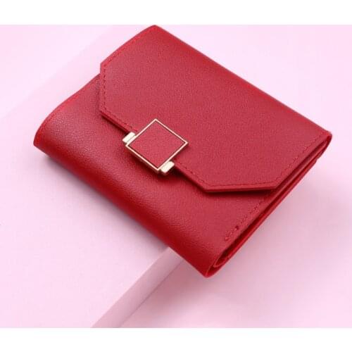 New Fashion PU Leather Women Small Square Wallet Card Holder Money Bags Casual Solid Color Female Short Coin Purse Zipper Clutch