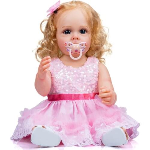 NPK 55CM Maggi Hand-detailed Paiting Rooted Hair FUll body Silicone Reborn Toddler Girl Princess waterproof Toy for Girls