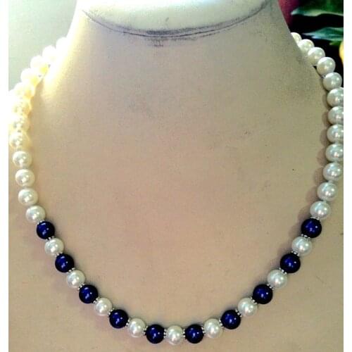 Charming 8mm White/Blue Shell Pearl Necklace 18" AAA J3