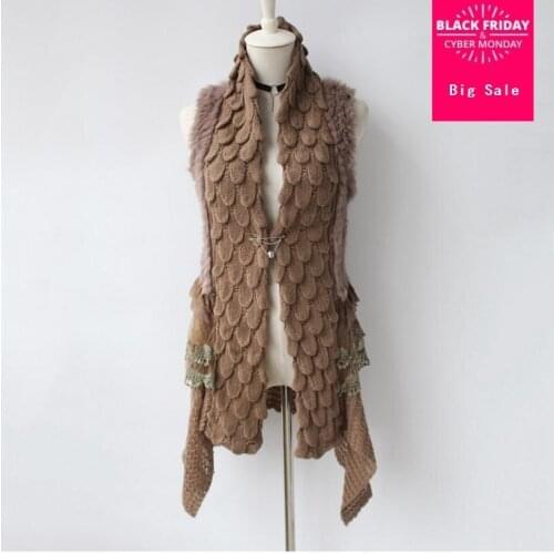 Autumn womens jacket natural rabbit fur coat vest real fur vest slim open stitch spliced waistcoat female casual outwear L1533