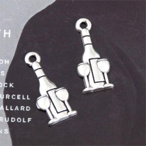 20Pcs Silver Color Red Wine Glass Charms Finding Wine Bottle Shaped Pendant Keychain Men Gift Jewelry 21x9mm A3311