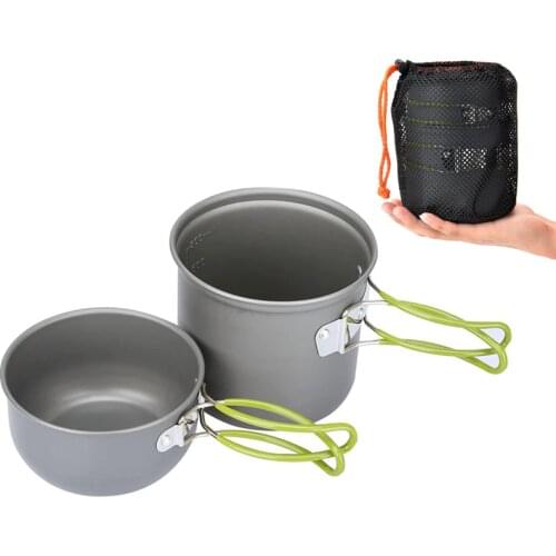 Portable Camping Pots and Pans Cookware Set Outdoor Cooking Tableware Cooker Pot Pan For Hiking Picnic Backpacking 1-2persons