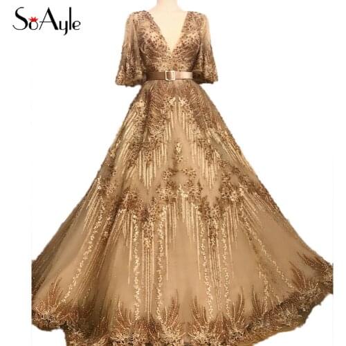 SoAyle Luxurious Evening Dresses Handmade Beaded Stereo Lace Embroidery Sandro Prom Dress Cusp of Champagne Vestido de Festa