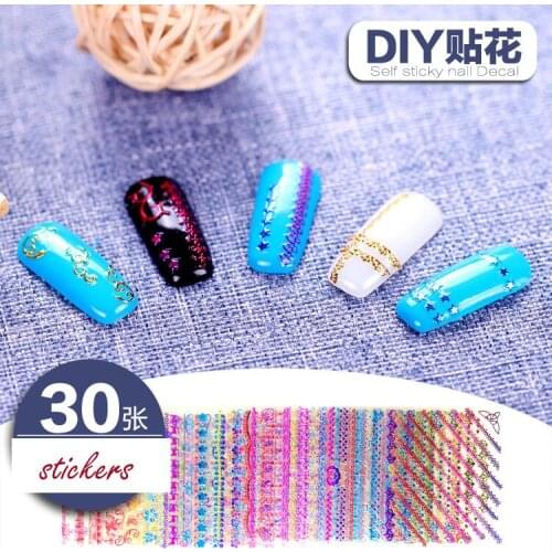 Gradual nail paste self-adhesive laser gold and silver thread fashion back glue Nail Decals 30 DIY Nail Decals