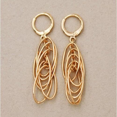 Trendy Dangle Drop Gold Plated Earrings For Women Girls Oval Series Eardrop Fashion Jewelry Accessories Party Wedding Gift