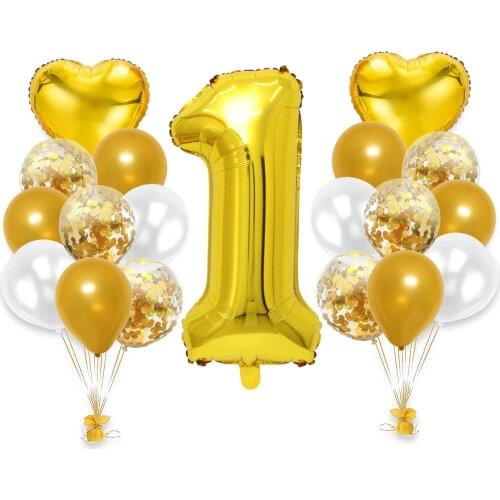 Gold Happy Birthday Banner Balloons Golden Helium Number Foil Balloon for Baby Boy Kids Adult 18 30 Birthday Party Decorations
