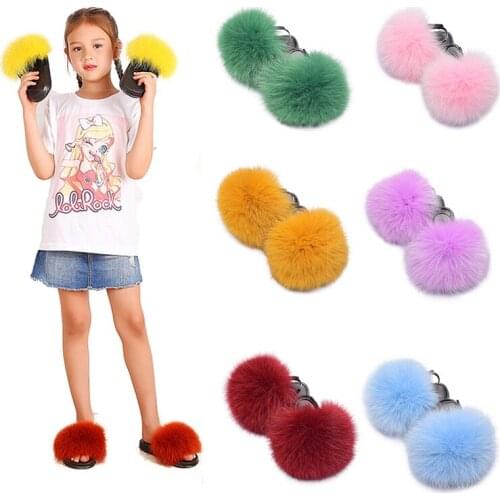 Fluffy Fur Slides Girls Summer New Toddler Shoes Flat Fox Hair Sandals Soft Baby Shoes