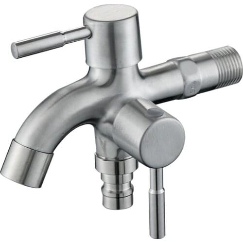 Stainless Steel Washing Machine Faucet 1in 2 out Multifunctional Water Tap Double Bibcock Outdoor Garden Washing Machine Mop Tap