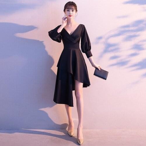 Special Occasion Dress Vintage V-Neck Three Quarter Pleat Jersey A-Line Luxury Champagne Knee-Length Elegant Lady Prom Gown E831