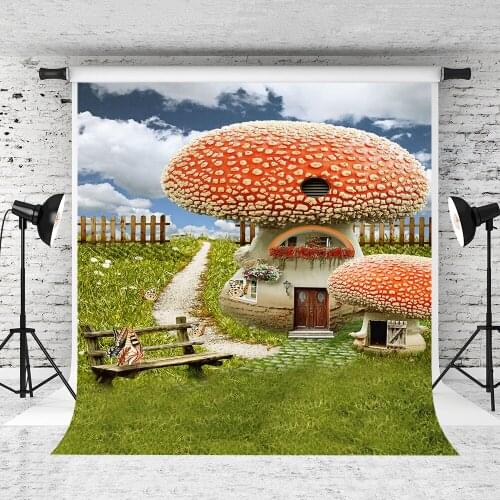 VinylBDS Newborn Photography Backdrops Huge Mushroom House White Cloud Butterfly For Children Photographic Background