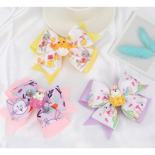 Ncmama 4.5" Swallowtail Pinwheel Hair Clips for Girls Kids Rabbit Printed Hair Bows Hairgrips Fashion Hair Accessories