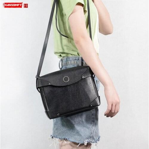 Retro Genuine Leather Women Box Bag Stereotype Package Female Shoulder Crossbody Bag Small Square Bags Cowhide Vegetable Cowhide