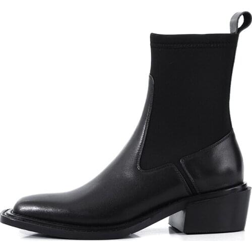 Winter for woman new fashion Consice New Square toe Brown Slip on Block heels Ankle boots 34-40