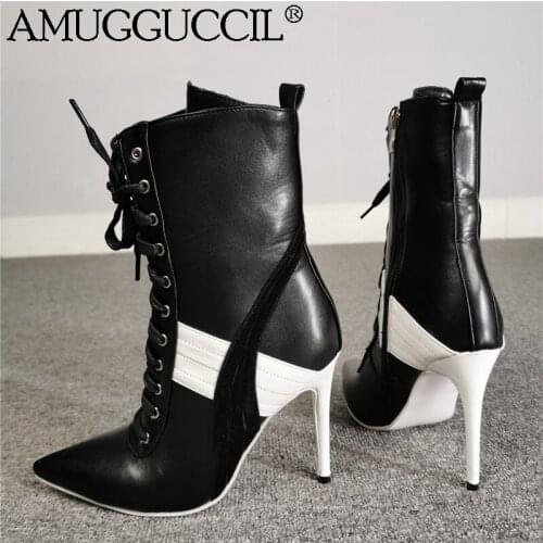 Customize 2021 New Plus Big Size 35-47 Black Fashion Sexy Lace Up Zip High Heel Female Lady Autumn Winter Women Boots X1999