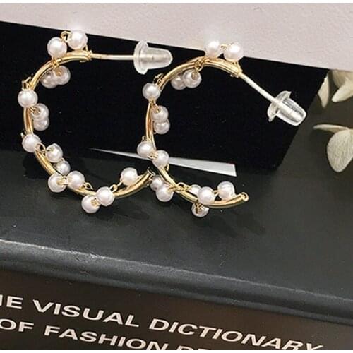 2019 Trendy Pearl Earrings for Women Gold Color Geometric Irregular Circle Stud Earrings for Women Girl Jewelry boucle d'oreille